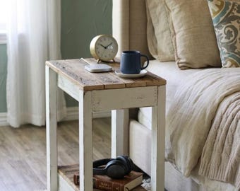Wooden End Table , Rustic Side Tables, Small Space Living Room Furniture