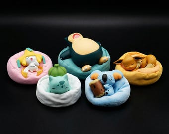 Pokémon Sleep Collection Figurines on Plush Bean Bags - Snorlax, Eevee, Bulbasaur, Jirachi, Cozy Anime Desk Decor,Choose Your Character