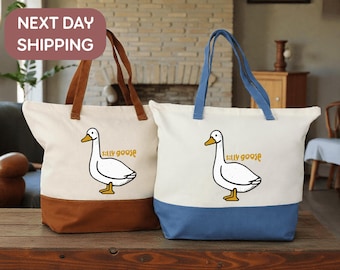 Silly Goose Tote Bag, Funny Goose Tote Bag, Cute Animal Gift Tote Bag, Farm Animal Lover Bag