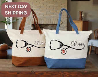 Personalized Nurse Tote Bag, Custom Name Stethoscope Bag, RN Gift for Nurse, Healthcare Worker Gift Bag, Medical Staff Appreciation Bag