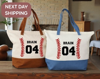 Custom Baseball Tote Bag With Name, Sports Theme Canvas Tote Bag For Baseball Lovers