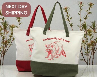 Cute Raccoon Tote Bag, Im Literally Just A Girl Tote Bag, Tote Bag For  Women Gift