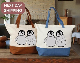 Penguin Tote Bag, Animal Canvas Tote Bag, Cotton Tote Bag