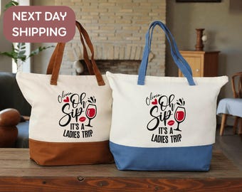 Custom Ladies Trip Tote Bag, Wine Lover Gift, Personalized Girls Weekend Bag, Bachelorette Party Tote, Best Friends Travel Gift.