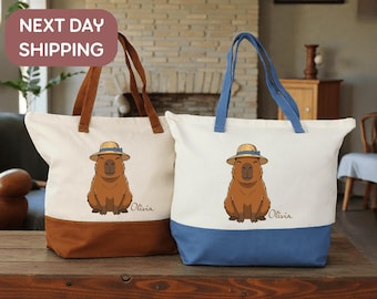 Custom Capybara Tote, Summer Capybara Tote, Capybara Beach Tote, Capybara Vacation Tote, Capybara Holiday Tote, Capybara Day Tote