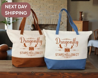 Dragonfly Inn Tote Bag, Stars Hollow CT Bag, Gilmore Inspired Gift Bag, Cozy Small Town Bag, TV Series Fan Gift Bag, Fall Season Bag