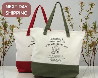 Lady Whistledown Tea House Tote Bag, Regency Tea Party Gift Bag, London England Duchess Fan Tote Bag, Elegant Noble Lady Tea Lover Tote Bag