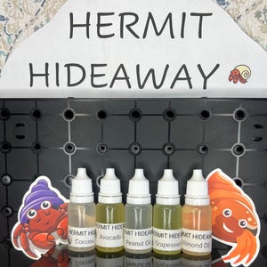 Hermit Crab Feeding Oils – 5 Oil Variety Pack, Cold Pressed, Unrefined- coconut, almond, grapeseed, avocado, peanut