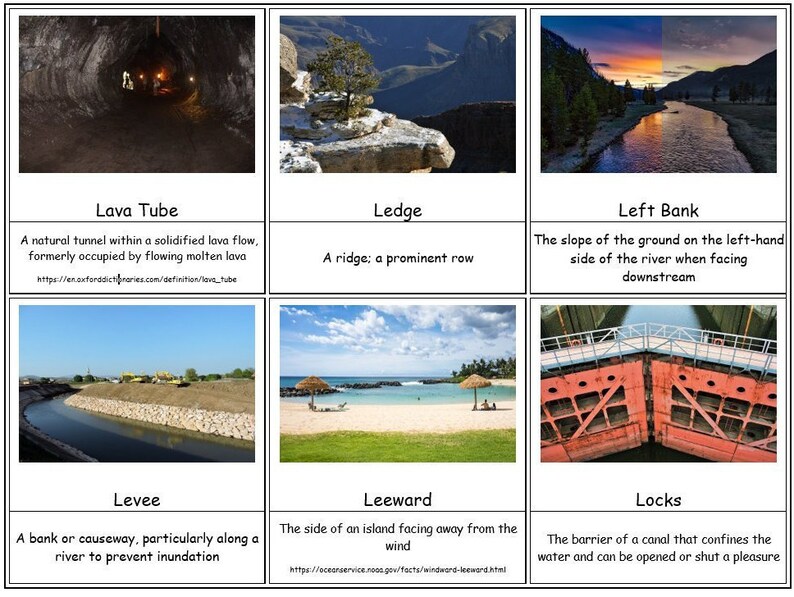 168 Geography and Landform Terms Flash Cards / 3 Part Etsy