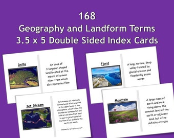 168 Geography and Landform Double-sided Printable 3.5 x 5 Index Cards
