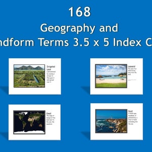 168 枚の地理と地形の印刷可能な 3.5 x 5 インデックス カード