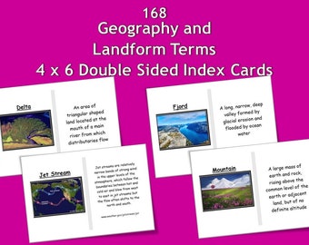 168 Geography and Landform Double-sided Printable 4 x 6 Index Cards