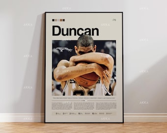 Tim Duncan Poster, San Antonio Spurs Wall Art, Framed NBA Print Decor