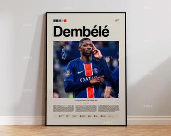 Ousmane Dembélé PSG Poster, Framed Soccer Wall Art, Paris Saint Germain Print