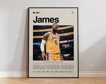 Póster de LeBron James de los Lakers, arte mural de baloncesto
