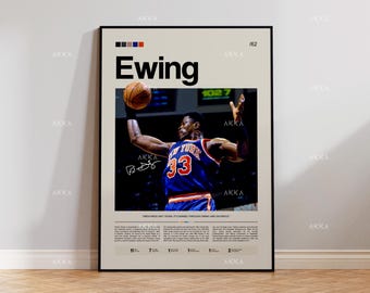 Póster de Patrick Ewing, Arte de pared de los New York Knicks, Impresión decorativa enmarcada de la NBA