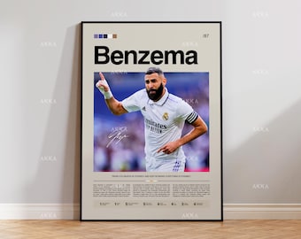 Karim Benzema Poster, Real Madrid Wall Art Print, Framed La Liga Soccer Decor