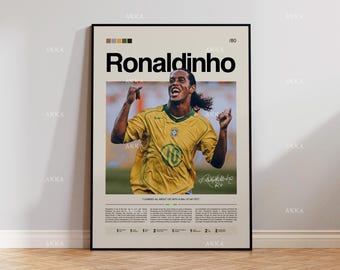 Ronaldinho Brazil Soccer Poster, Framed Football Art