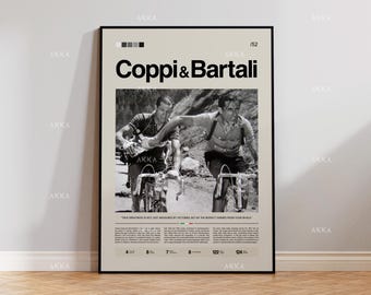 Coppi Bartali Cycling Legends Poster, Vintage Italian Bicycle Art