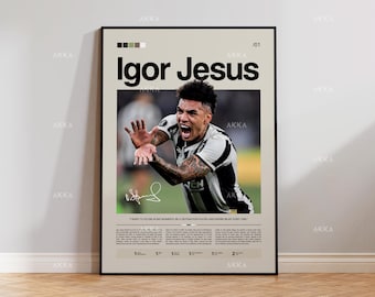 Cartel de Igor Jesus, arte de pared de Botafogo, decoración de impresión de fútbol enmarcada del Campeonato Brasileiro Série A
