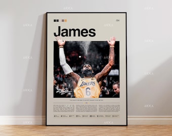 Póster de LeBron James de los Lakers, lámina artística de la NBA, opción con marco.