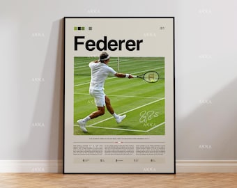 Roger Federer Tennis Poster, Framed Icon Wall Art