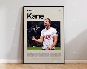 Harry Kane Poster, Tottenham Hotspur Wall Art, Framed Premier League Soccer Print Decor
