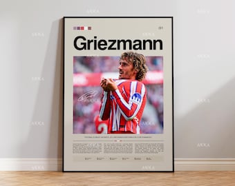 Póster de Antoine Griezmann, Arte mural del Atlético de Madrid, Decoración de fútbol de La Liga enmarcada