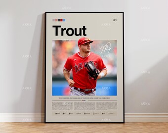 Mike Trout Poster, Los Angeles Angels Wall Art Print, Framed MLB Baseball Decor