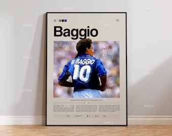Roberto Baggio Italy Football Poster, Framed Soccer Wall Art Print