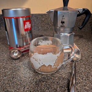 Vintage Nescafé Globe Glass Mugs Set of 2 | Retro MCM World Map Coffee Cups