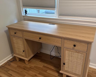 Executive Desk | Modern Rattan Writing Desk Drawers Cabinet Study Work Computer Furniture Decor