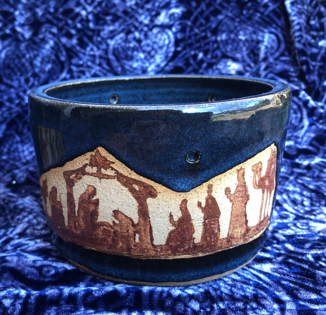 Nativity Scene Candle Holder Nativity With Stars Etsy