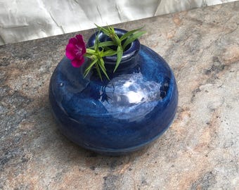 スペイン製】アンティーク コバルトブルー 花瓶 両手付き 21cm