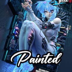May include: A painted anime-style figure with blue hair and a white bodysuit, holding a gun. The figure is seated against a futuristic, neon-lit backdrop. The word "Painted" is written in a stylized font, with the text "Shirow Masamune" and Japanese characters below.