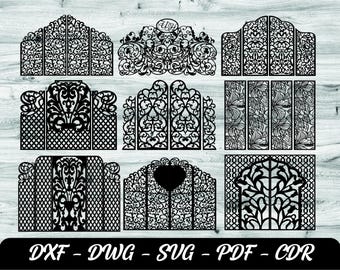 Collection of 9 decorative panels, CNC DXF format, for laser cutting. Vector laser router plasma laser cut DXF.