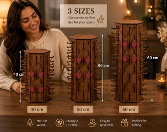 aser Cut Wooden Earring Display Stand | Rotating Jewelry Organizer | 40cm 50cm 60cm | DIY SVg DXF PDF Digital Download