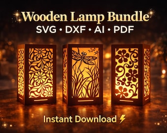 Laser Cut Wooden Lamp SVG Pack | Glowforge Lantern Files | CNC Candle Holder DXF PDF | Decorative Lamp (digital download)