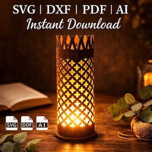 Modern Laser Cut Lamp Design - 3D Wooden Table Lamp SVG, DXF, PDf Files for CNC Woodworking - Decorative Night Light Vector Template