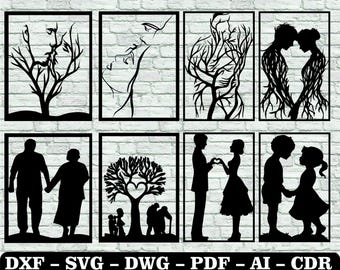 Lovers kissing wall art SVG, DXF, EPS, AI and PDF files. Plasma cut file, DXF wall art, laser cut files.