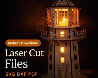 Wood Lighthouse Lamp Laser Cut Files SVG DXf PDf |Lamp Dxf Files | CNC Glow Lamp | Instant Download