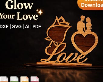 Corte a laser "Amor com casal" - Decoração para o Dia dos Namorados, arquivo vetorial dxf de 3 mm svg