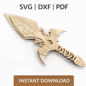 Träsvärd och sköld SVG DXf | Laserskurna CNC-filer | Medeltida leksaksvapen | Cosplay-rekvisita för barn | DIY-trähantverksdesign | Direkt nedladdning bild 6