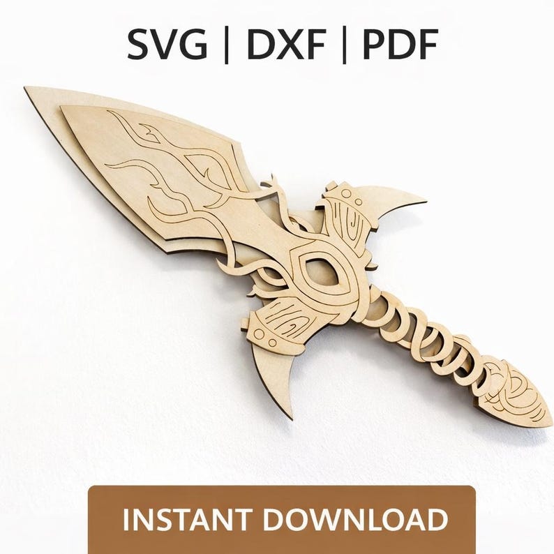 Träsvärd och sköld SVG DXf | Laserskurna CNC-filer | Medeltida leksaksvapen | Cosplay-rekvisita för barn | DIY-trähantverksdesign | Direkt nedladdning bild 6