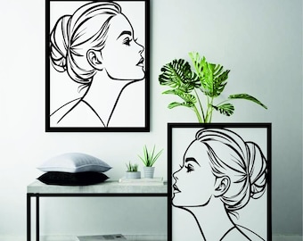 Line drawing of a woman's face (SVG) | Laser-cut metal wall art