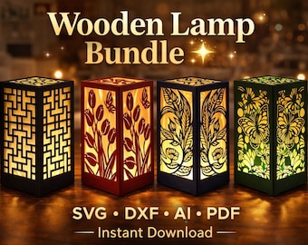 Pack of 8 Laser Cut Wooden Lamp SVG Files | Glowforge Lantern Files | CNC Candle Holder DXF PDF | Decorative Lamp | laser cut file