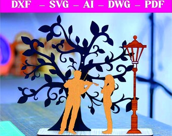Romantic laser-cut frame for a couple in love (dxf), Valentine's Day decoration (svg)
