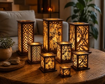 Luxury MDF Lantern Bundle SVG DXf| Laser Cut Candle Holder Files | Wooden Lantern Glow Decor | Cricut Glowforge CNC Digital Download