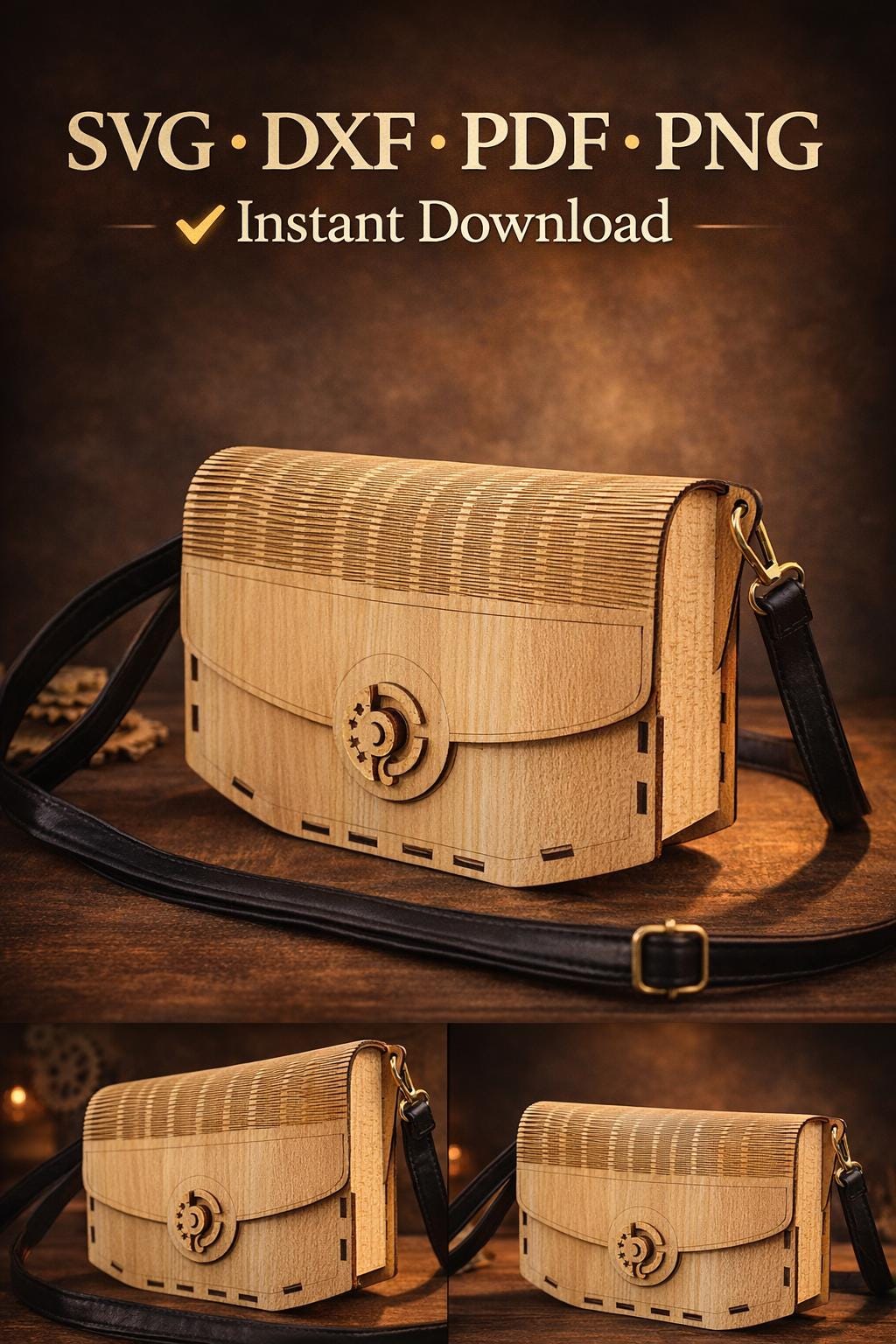 Wooden Bag SVG Dxf Laser Cut File | CNC Purse Template PDF | DIY ...