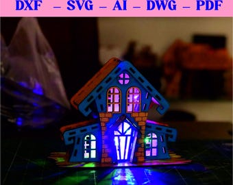 Arquivo vetorial de uma ideia de decoração de luminária para casa no Halloween, corte a laser SVG